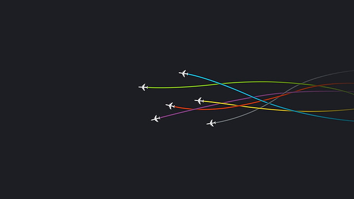 white airplanes leaving assorted-color lines digital wallpapers, HD wallpaper
