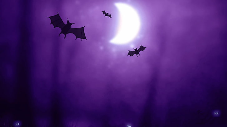 bat illustrations, Halloween, night, bats, Moon, fantasy art