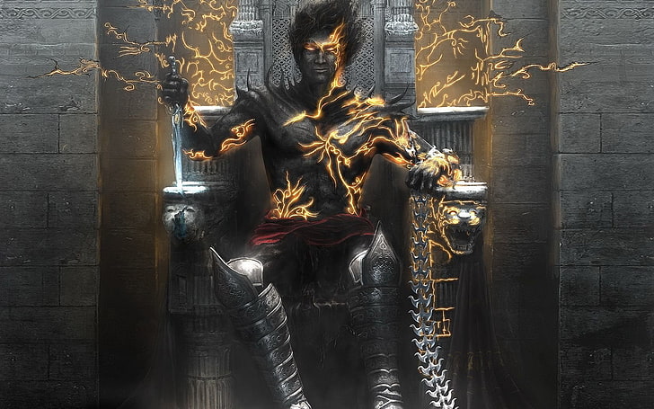 man sitting on throne holding dagger digital wallpaper, Prince of Persia
