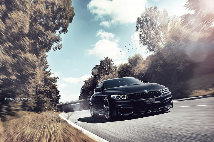 car, BMW M4, motion blur, tree, mode of transportation, motor vehicle, HD wallpaper
