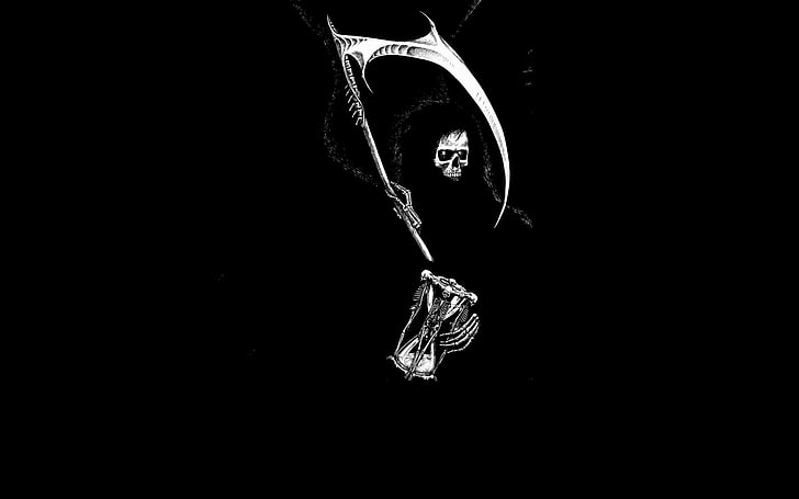 grim reaper clip art, death with a scythe, shadow, dark, drawing