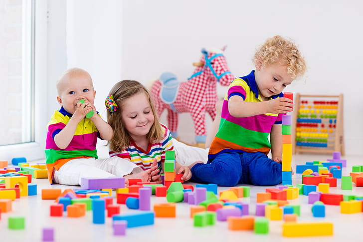 children, the game, colorful, designer, toy, blocks, playing