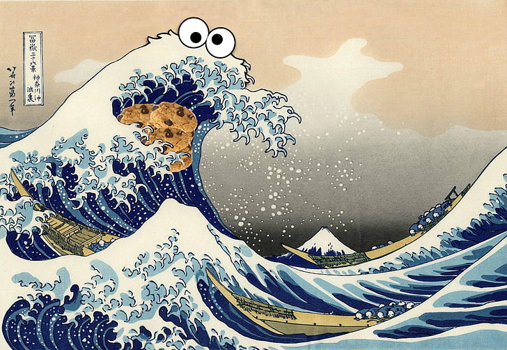 Traditional Japanese Painting + Cookie Monster Wallpaper, no people, HD wallpaper