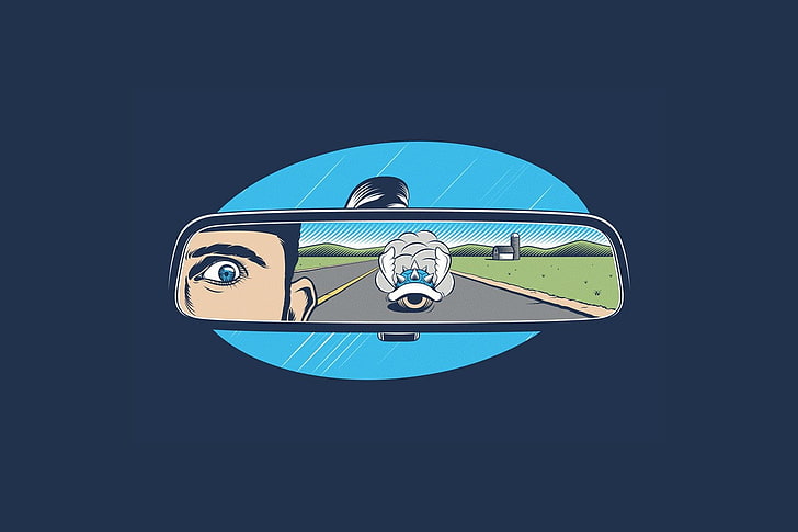 rear-view mirror illiustration, Mario Kart, blue shell, rearview mirror
