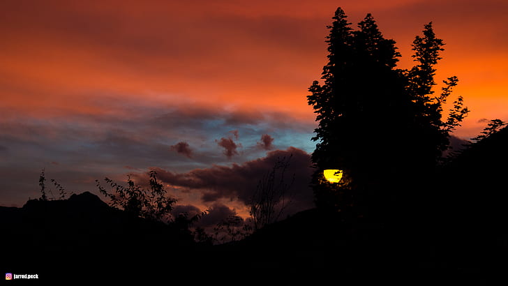 sunset, contrast, silhouette, landscape, HD wallpaper