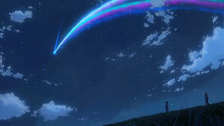 Your Name digital wallpaper, Kimi no Na Wa, Makoto Shinkai, starry night