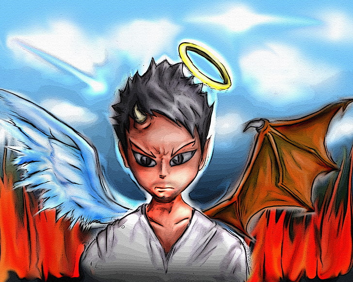 devil and angel illustration, art, contradiction, essence, art and craft, HD wallpaper