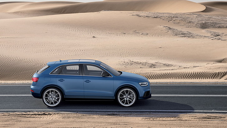 blue SUV, Audi Q3, blue cars, desert, road, vehicle, mode of transportation