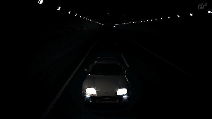 white car, Toyota Supra, tunnel, video games, Gran Turismo 5, HD wallpaper