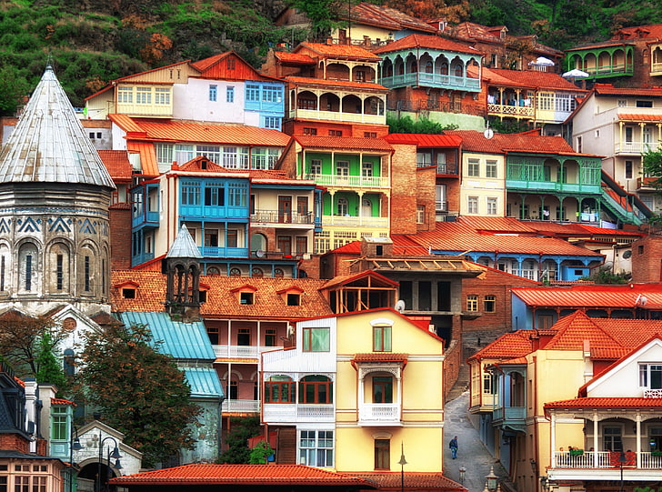 Georgia, Tbilisi, multicolored buildings, City, building exterior, HD wallpaper