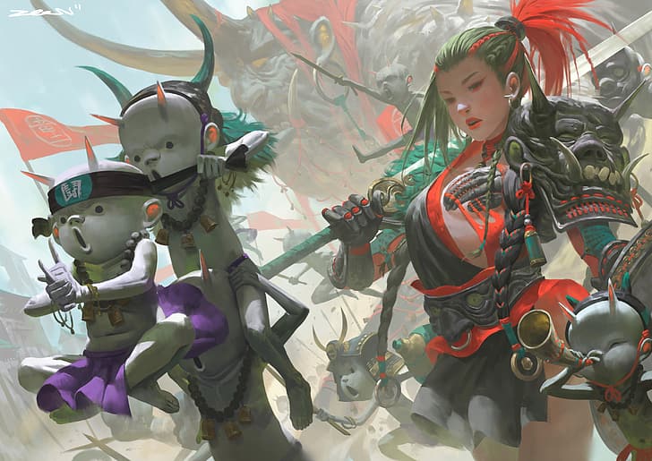 HD wallpaper: women, warrior girls, samurai, fantasy girl, demon, armor,  sword | Wallpaper Flare
