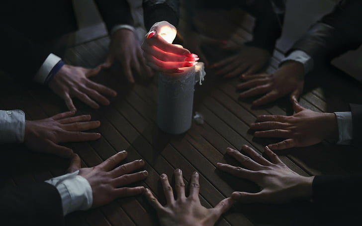 seances hand candles, human hand, human body part, group of people