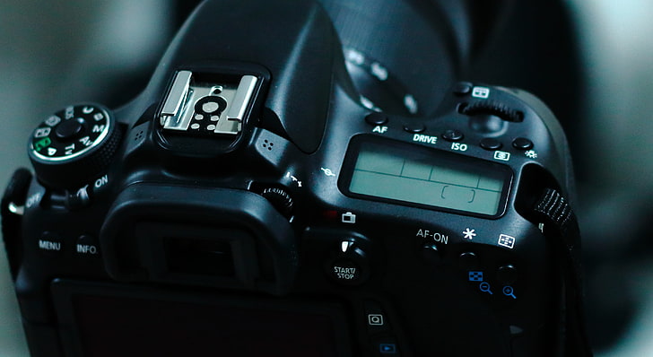 black DSLR camera, lens, Canon, technology, close-up, indoors