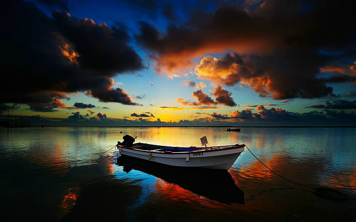 photography, nature, sea, water, boat, reflection, HD wallpaper