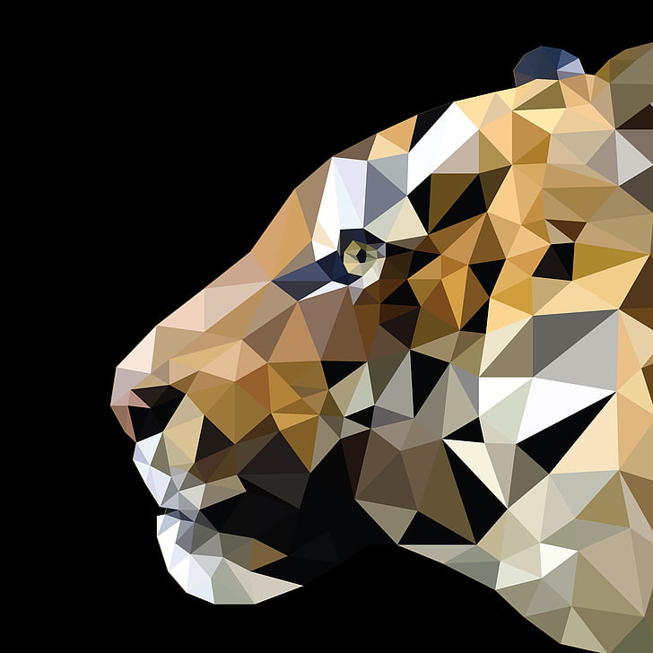 tiger, low poly, illustration, triangle, studio shot, black background