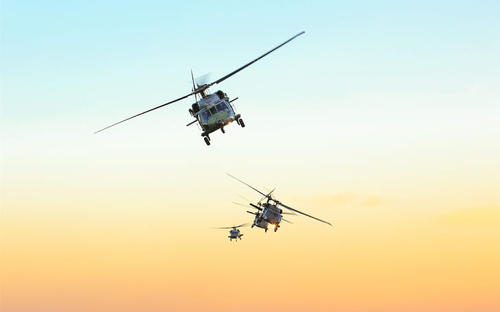 Black Hawk helicopter, Brazil air force, sky, sunset