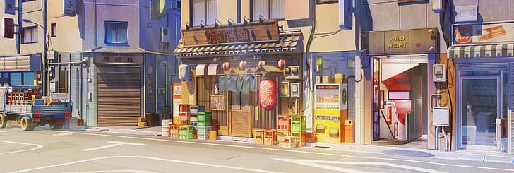 visual novel, landscape, Background Art, street, Japan, shop