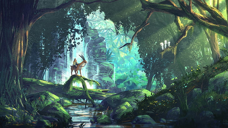 forest, Hayao Miyazaki, Ashitaka, anime, Princess Mononoke, HD wallpaper