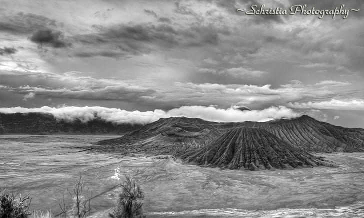 gray scale of Mountain during daytime, BlackandWhite, DSC, Bromo Tengger Semeru National Park, HD wallpaper