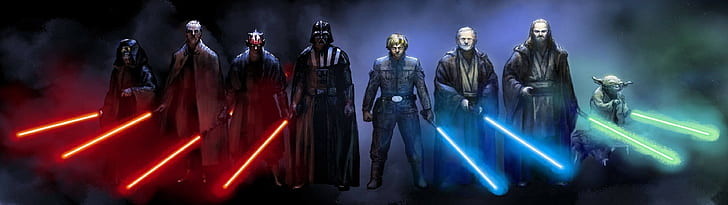 Obi-Wan Kenobi, multiple display, Yoda, Sith, Darth Vader, Star Wars, HD wallpaper