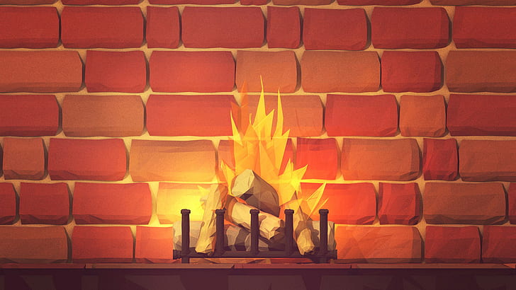 Fireplace Brick Wall Wall Polygon Art HD, fire place painting
