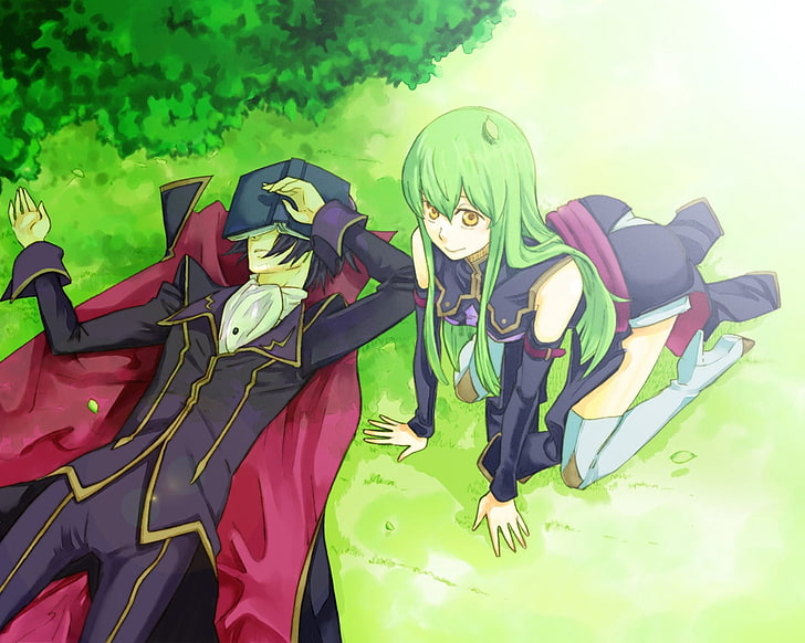 HD Wallpaper Two Male And Female Anime Character Lying On Grass Illustration Wallpaper Flare