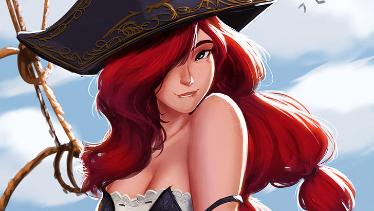 red-haired female character wallpaper, video games, women, cleavage