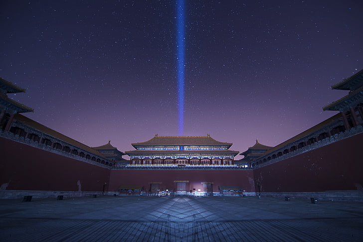 the sky, stars, night, China, purple, lilac, Beijing, the Palace complex, HD wallpaper