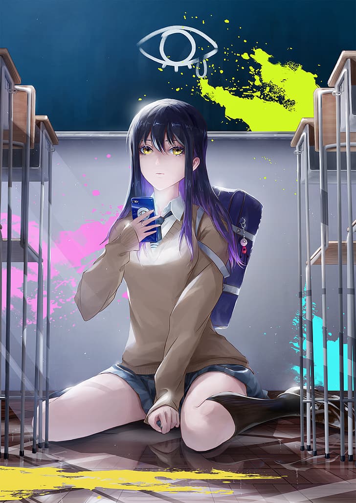 Anime Girl, art, waifu, black, purple, supreme HD phone wallpaper | Pxfuel