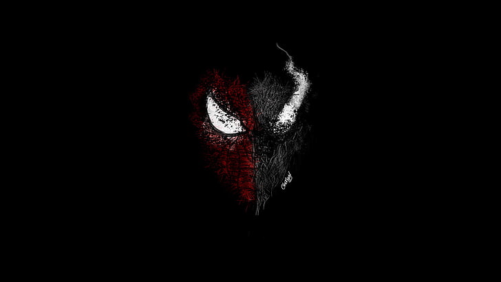 Spiderman Venom, black background, studio shot, red, one animal