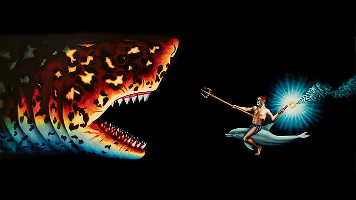 shark illustration, digital art, dolphin, Neptune (god), The Life Aquatic with Steve Zissou, HD wallpaper