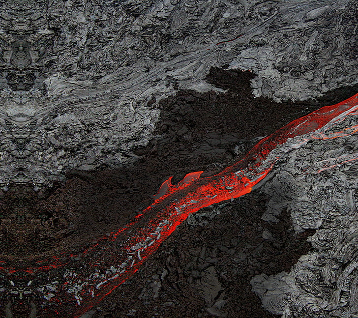 lava, selective coloring, red, HD wallpaper