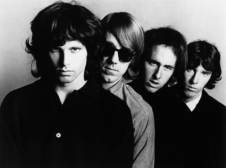 Jim Morrison, monochrome, music, Rock and Roll, The Doors, group of people