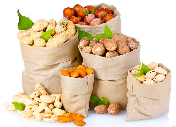nut, food and drink, healthy eating, wellbeing, bag, nut - food, HD wallpaper