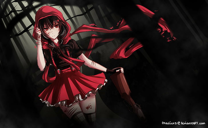 anime, bandages, black, blood, eyes, firearms, forests, girls, HD wallpaper