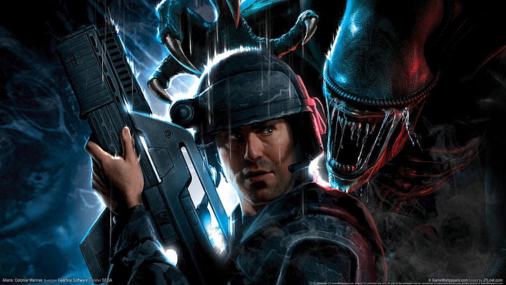 video games, Aliens: Colonial Marines, portrait, looking at camera
