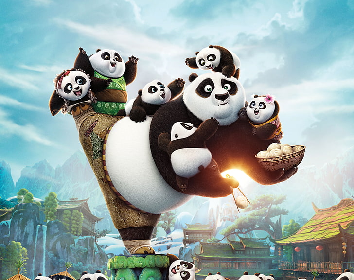 Kung Fu Panda wallpaper, kung fu panda 3, kids, 2016, snowman, HD wallpaper