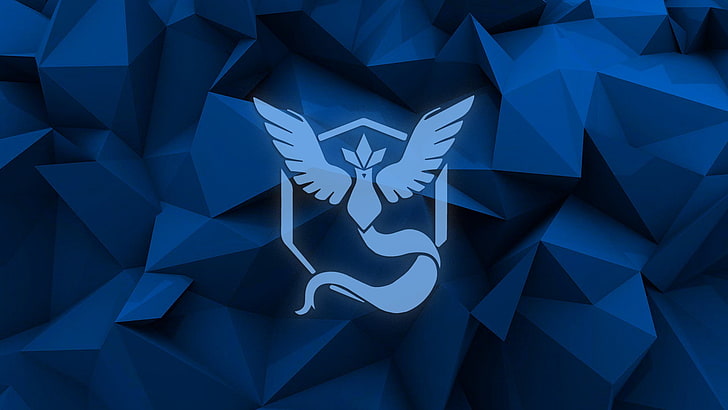 blue Pokemon team winged logo, Team Mystic, Pokémon, poly, shape, HD wallpaper