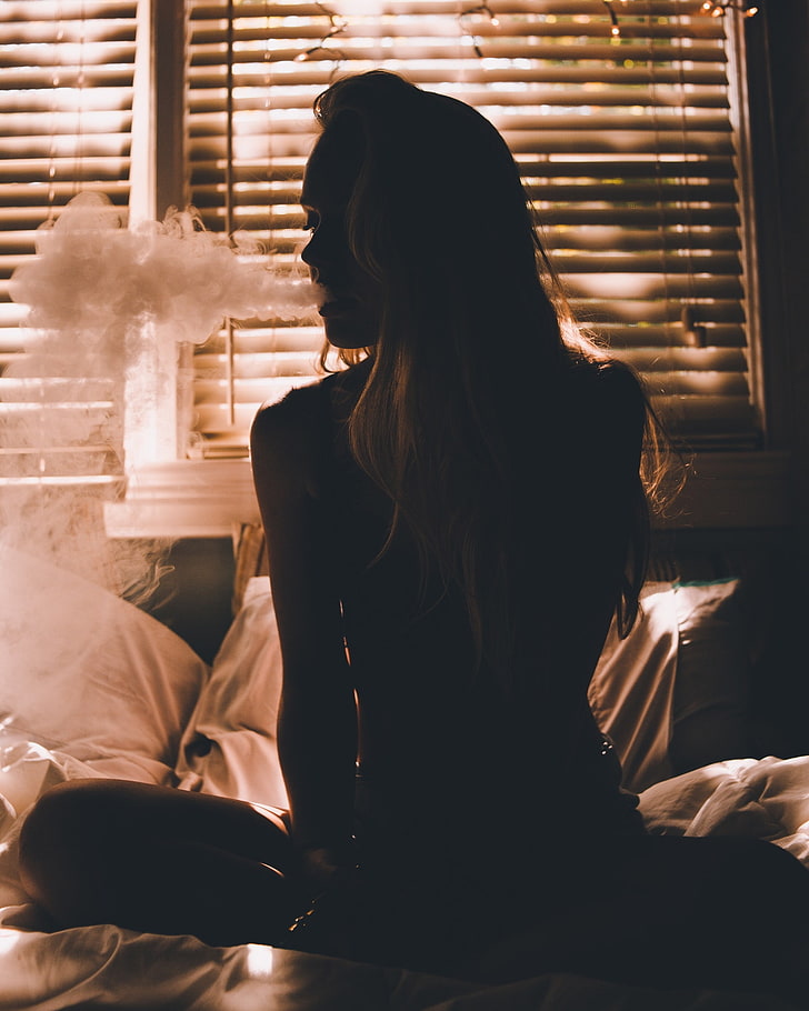women, women indoors, smoke, long hair, adult, one person, lifestyles