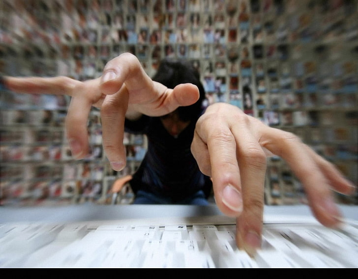 person's hands, motion blur, keyboards, closeup, human body part