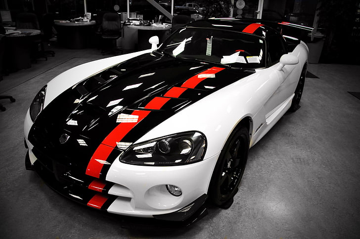 black, white, and red convertible coupe, Dodge, VIPER, white cars, HD wallpaper