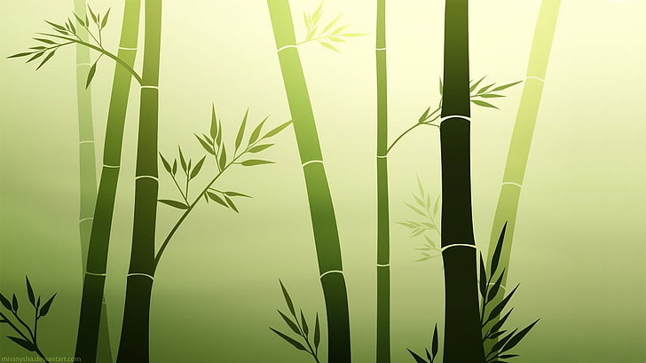 bamboo, vector art, leaves, plant, green color, growth, nature, HD wallpaper