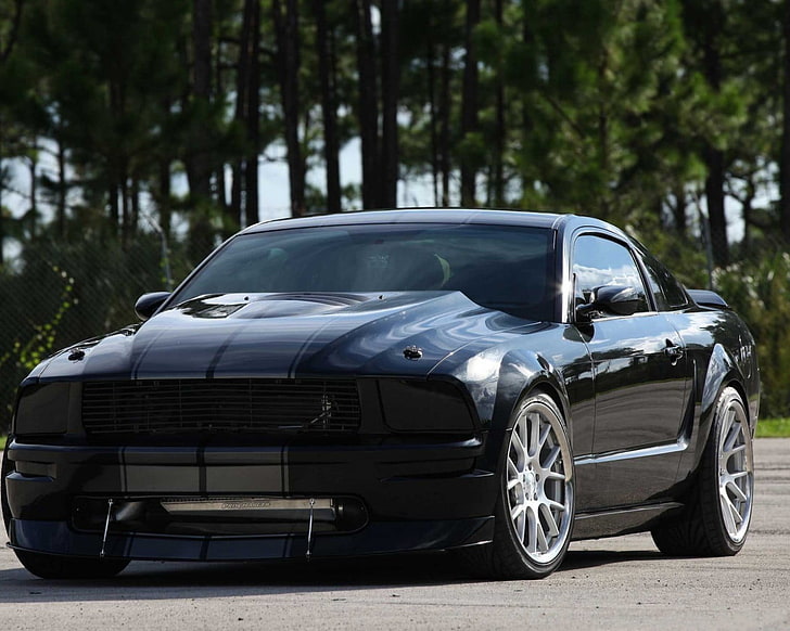 black Ford Mustang coupe, car, motor vehicle, mode of transportation, HD wallpaper