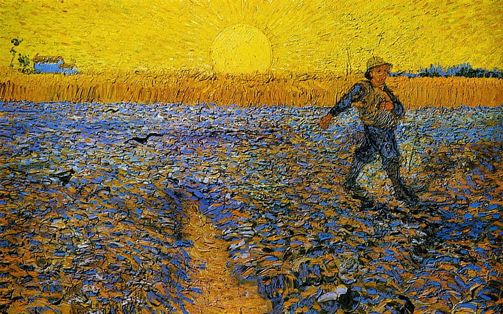 Classic Art, painting, Sower, sun, Vincent Van Gogh, HD wallpaper