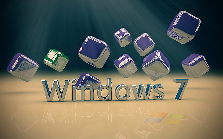 Windows 7 graphics, computer, operating system, cube, text, metal