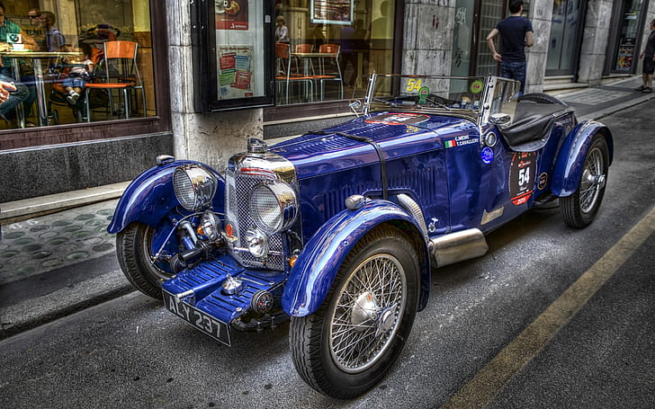 Blue dream, retro style, classic car, HD wallpaper