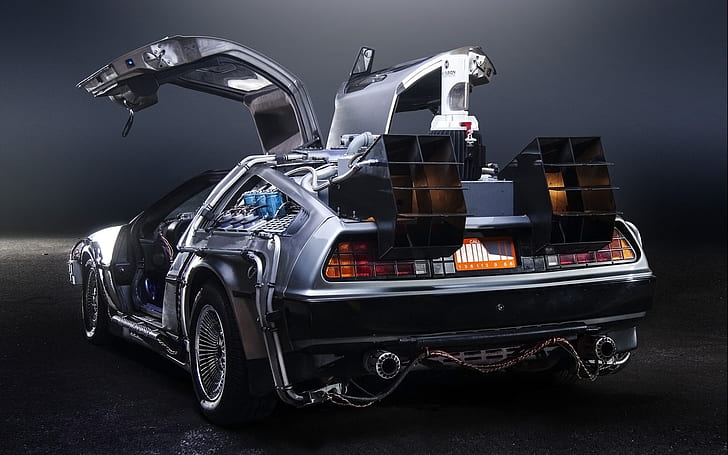 background, door, The DeLorean, rear view, DMC-12, exhaust, HD wallpaper