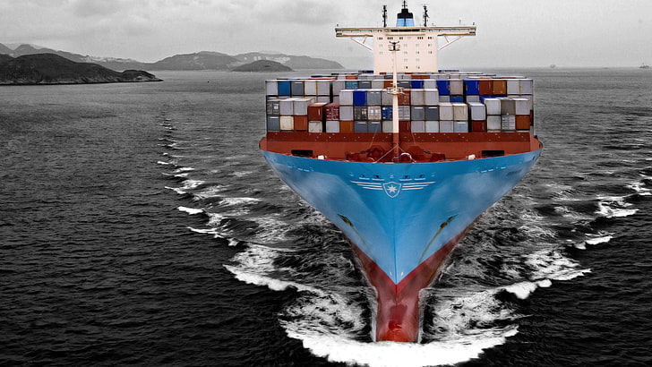 barco, carguero, contenedores, porta, water, sea, nautical vessel, HD wallpaper