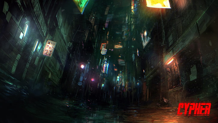 Cypher game wallpaper, cyberpunk, street, futuristic, night, illuminated, HD wallpaper