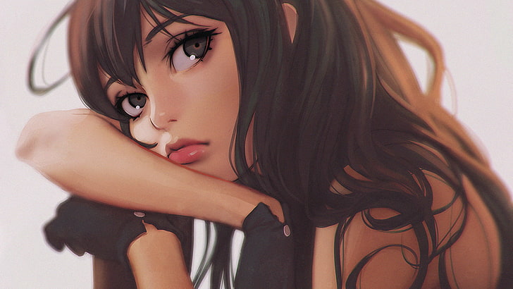 black haired female anime illustration, Ilya Kuvshinov, gloves, HD wallpaper
